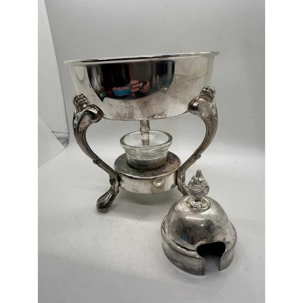 Vintage Silver Plate Coffee Warmer Stand Lid Replacement Parts Candle Holder